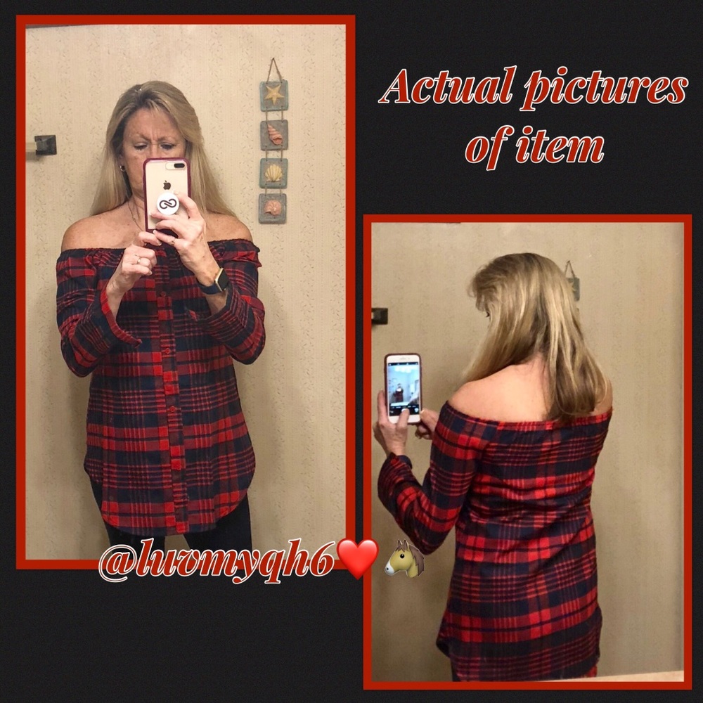 Off the Shoulder Plaid Top๐2X HP๐ - Picture 2 of 3